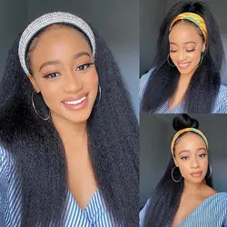 18-26Inch Yaki Straight Headband Wigs for Black Women Synthetic Long Kinky With Hair Band Full Machine Made None Lace Front Wig