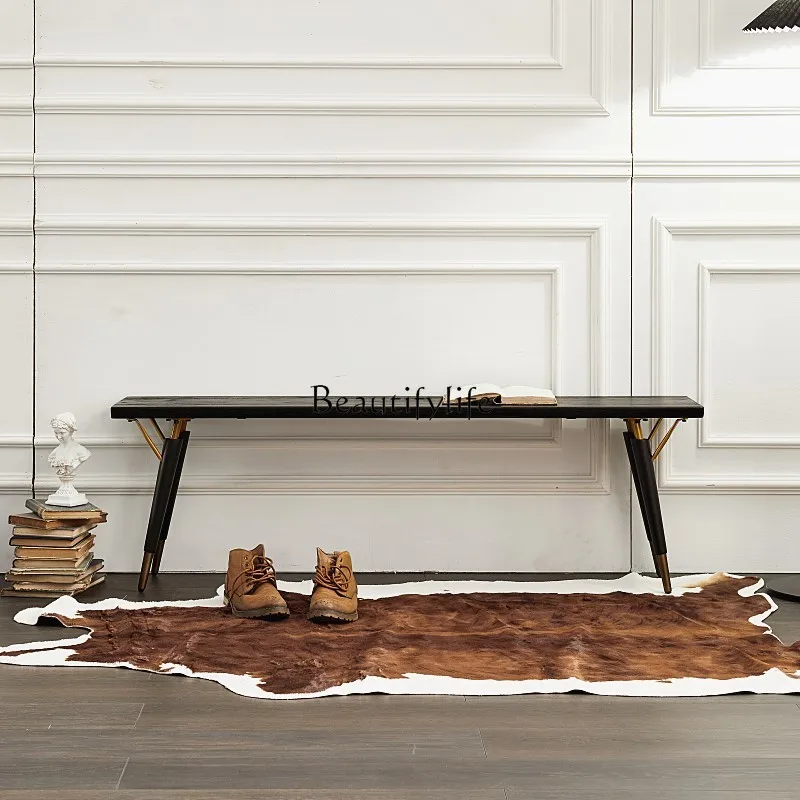 

-*Nordic end stool dining table industrial style oak wrought iron natural edge shoe changing bench