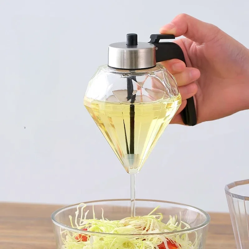 Pour Oil Pot Household Creative Diamond Glass Leakproof Oil Dispenser Press Condiment Jar Honey Syrup Dispenser Kitchen Gadgets