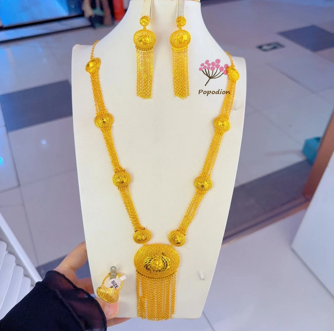 

New Dubai 24K Gold Plated Necklace, Earrings, Rings, Wedding Party Gift Jewelry Set for Women YY10517