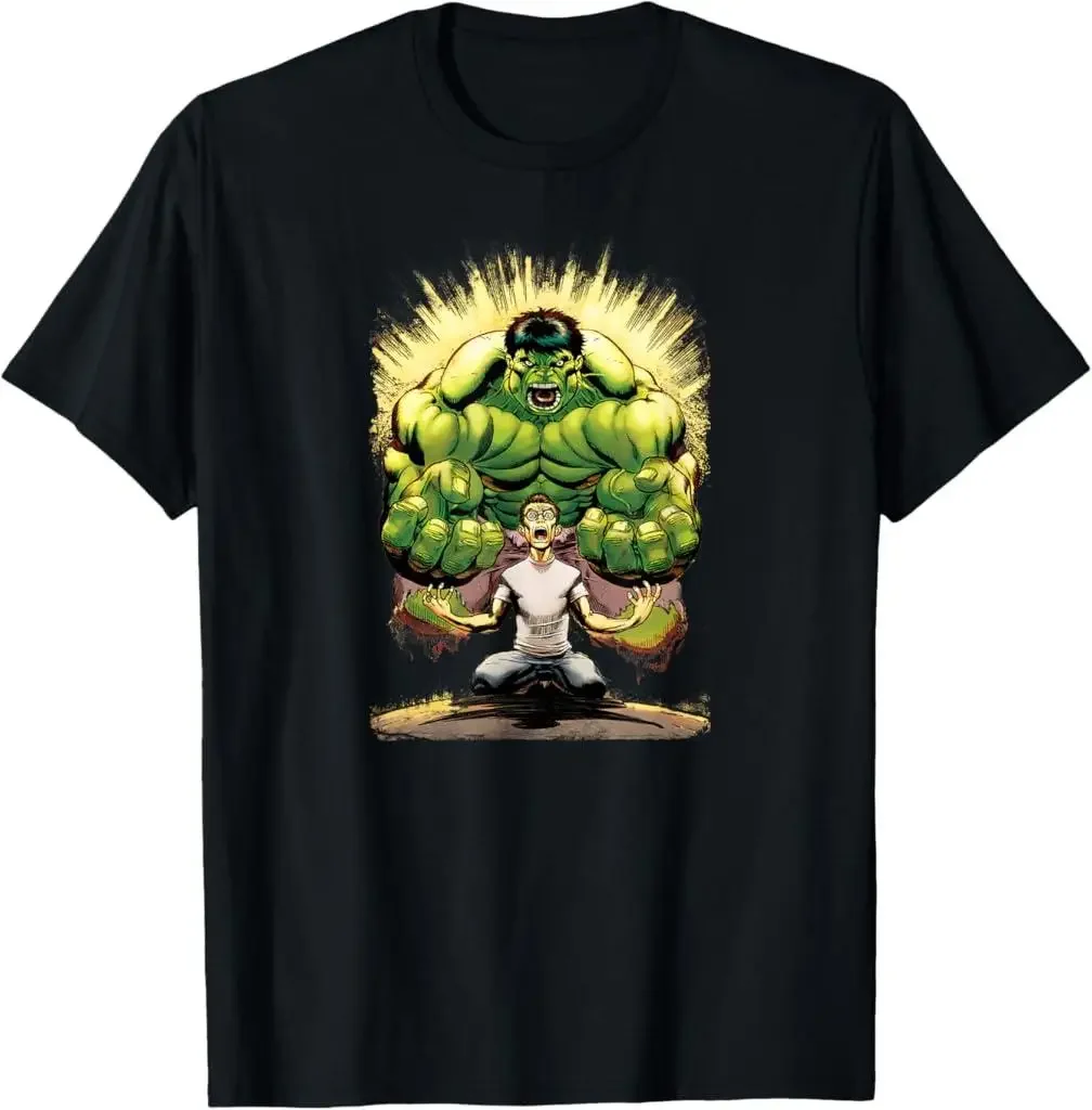 Camiseta gráfica de Marvel Hulk, camiseta de algodón negro para hombre, diseño de fanáticos de los cómic, ajuste cómodo disponible en varios tamaños y colores