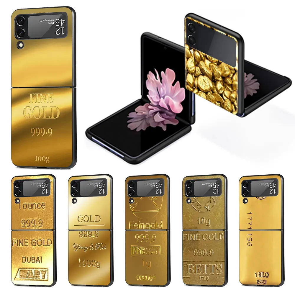 

Fine Gold Pattern Printing Phone Case for Samsung Galaxy Z Flip 4 3 5G Hard PC Cover Flip4 Flip3 Black Funda Capa Zflip4 Zflip3