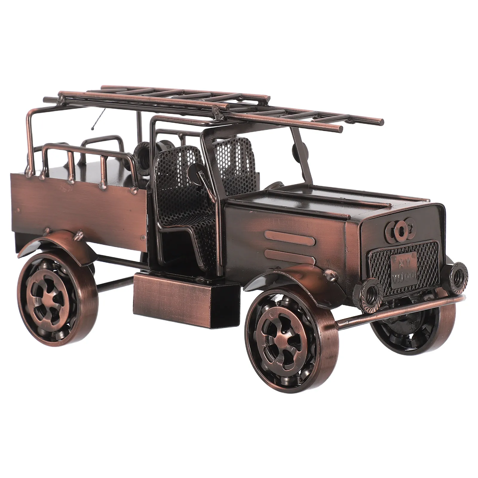 Metal Retro Fire Engine Vintage Diecast Firefighting Truck Shelf Vehicle Ornament Bar Desktop Statue