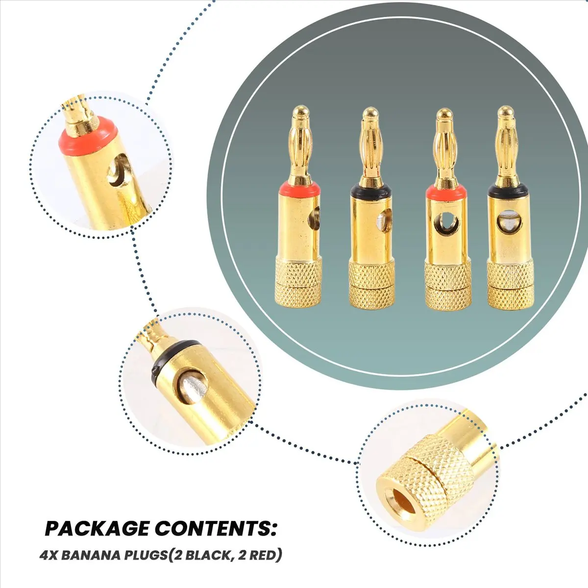 DTA4 Banana Plugs 4mm, 2 Red 2 Black, HiFi Speaker Audio Connectors for Home Theater System