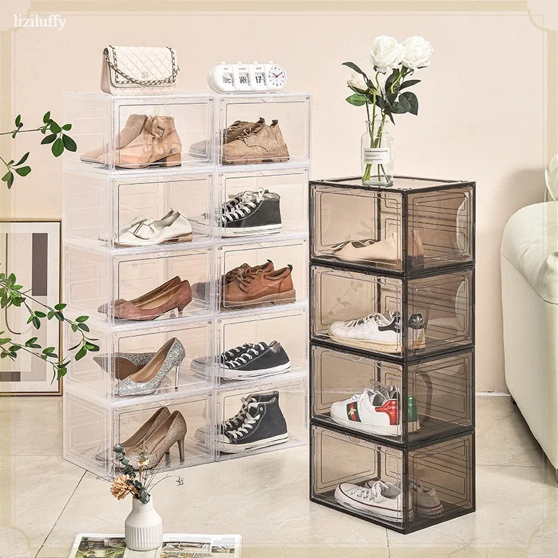 

Magnetic Transparent Shoe Box, Thickened Hard Right-angle Storage Organizer for Shoes Dolls Handmade