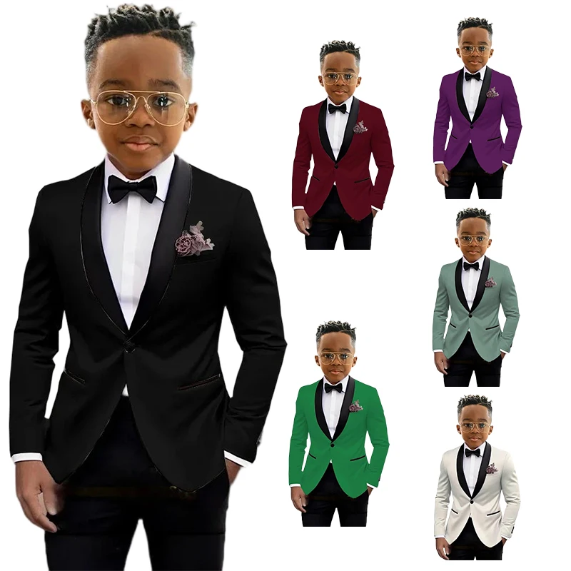 Boys' Elegant White Tuxedo Suit with Black Shawl Lapel for Weddings Birthday Party Boys Suit Set Piano Performance Boys Suit Set