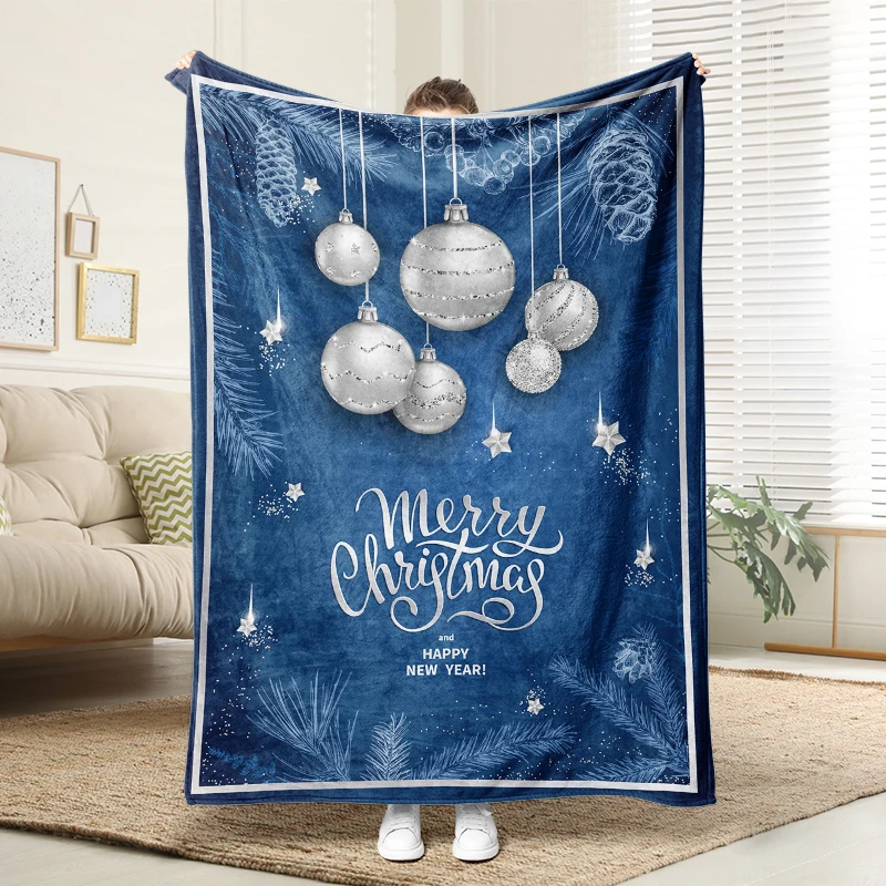 

Merry Christmas Ball Flannel Blanket Soft Plush Cozy Sofa Bed Decor Gift