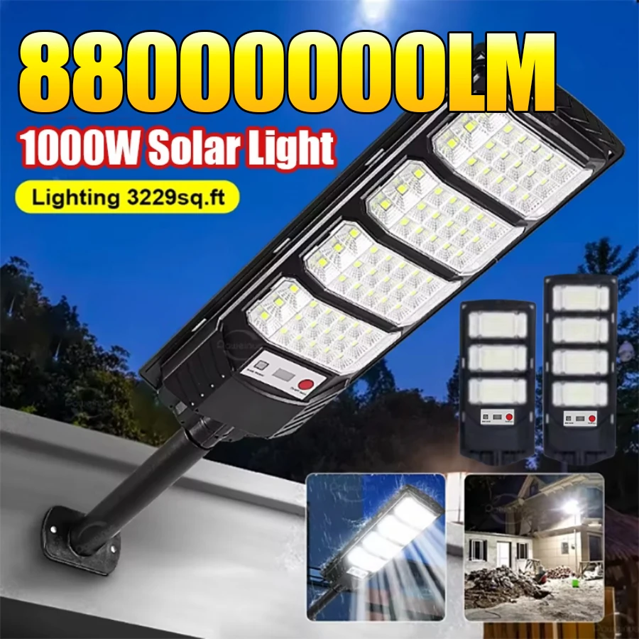 88000000LM Super Bright Solar Light 1000W High Power LED Wall Light Motion Sensor Remote Control Garden Street Light Outdoor Wat