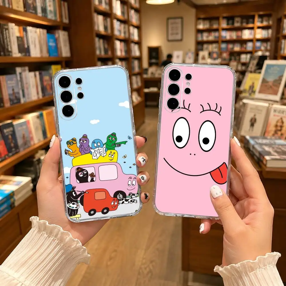 Anime family B-Barbapapa Clear Hard Phone Case For Samsung S25,24,23,22,21,10,9,Ultra,Plus,Lite Transparent Cover