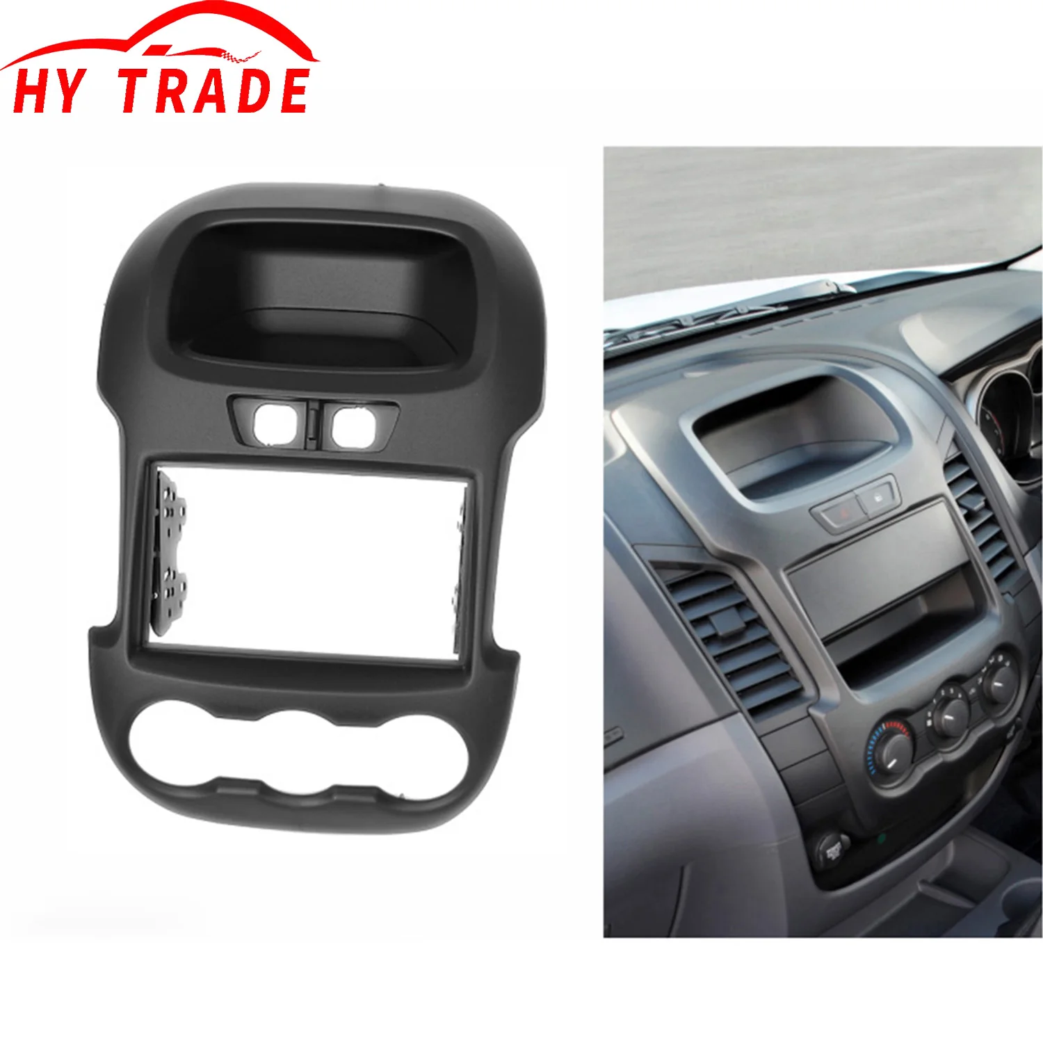 HY Double Din Stereo Panel for FORD Ranger Common Type Fascia Radio Refit Dash Mounting Installation Trim Kit Plate Black  Silve