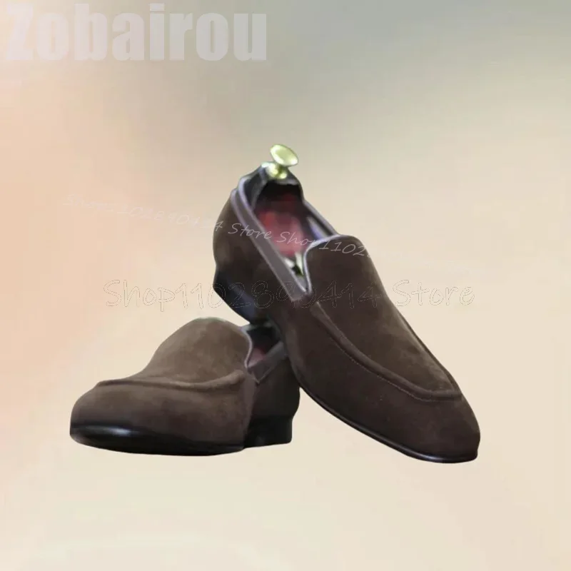 

Brown Suede Low Top Square Toe Penny Loafers Fashion Slip On Men Shoes Luxurious Handmade Party Banquet Office Men Casual Shoes