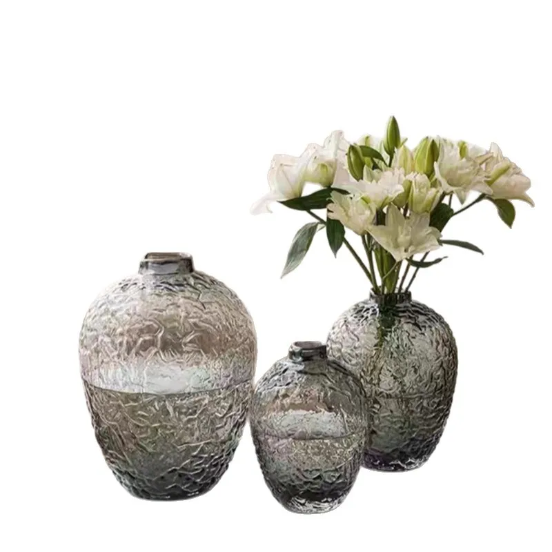 

Simple big belly floor hammer pattern hanging bell horse drunk wood gray hydroponic glass vase home decoration flower ornament