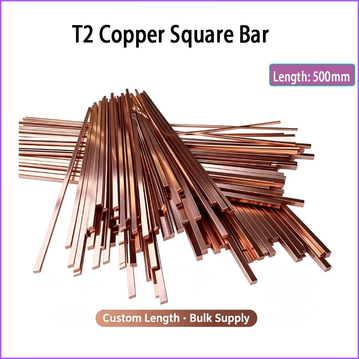 T2 Pure Red Copper Flat Bar Strip Square Rod 1‑15mm Thick, CNC Machining Material for Electrical Conductive Hardware Fabrication