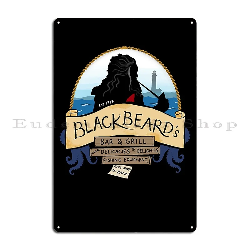 Blackbeard S Bar And Grill Metal Sign Club Bar Designer Classic Funny Classic Tin Sign Poster