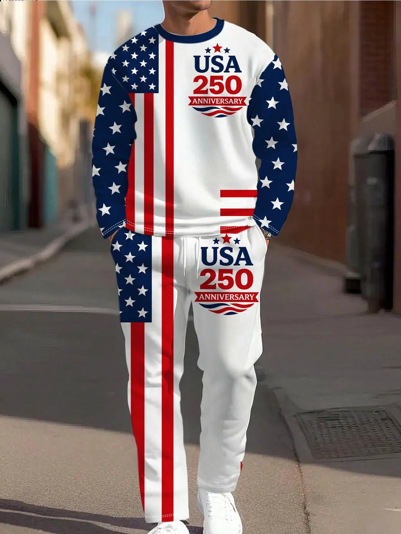2026 Autumn-Winter Best-selling Street Casual Fashion Comfortable Soft 3D Star Pattern Printed Men's Round-neck Sweatshirt Set