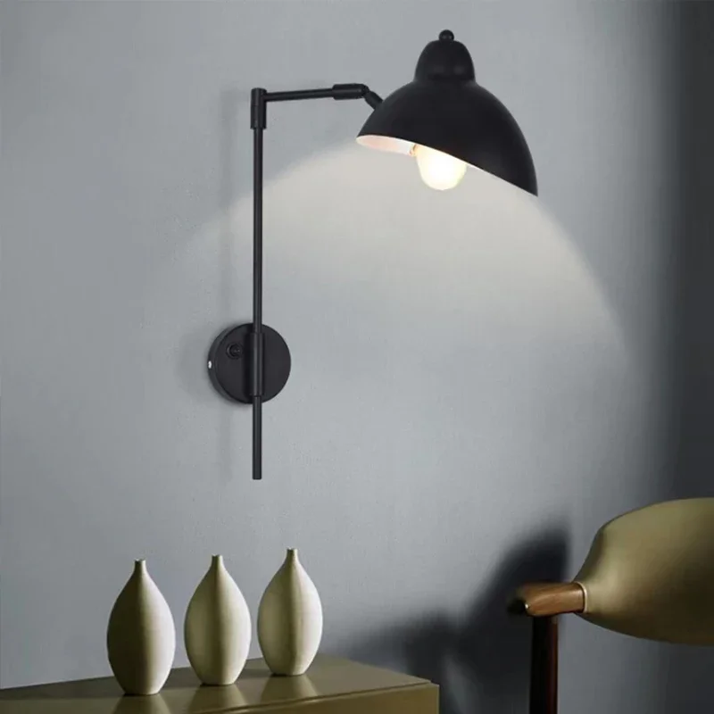 

Vintage Wall Lamps E27 Black Adjustable Wall Light For Living Room Loft Bedroom Bedside Nordic Wall Miroir Light