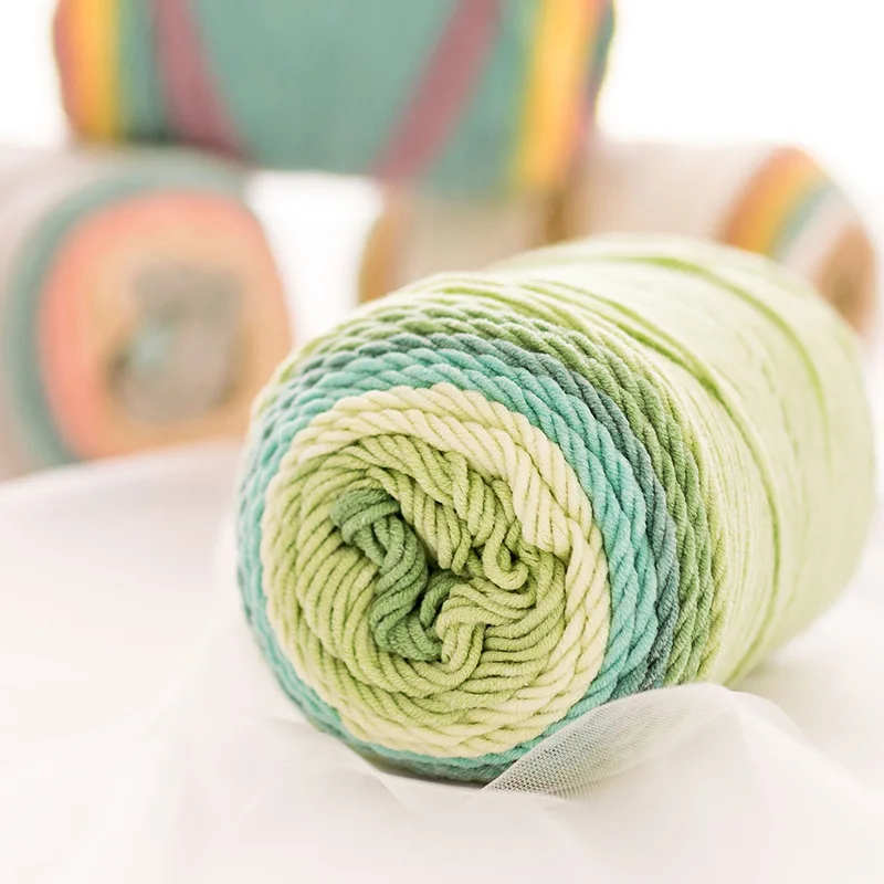 (1pcs)5 Strands of Milk Cotton Segment Dyed Rainbow Cotton Diy Woven Wool Scarf Pillow Blanket Material Wool