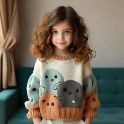 Girls Sweater Wool Coat Kids Tops Knitting 2023 Cartoon Thicken Warm Winter Autumn Cottons Teenagers Outwear Children's Clothing