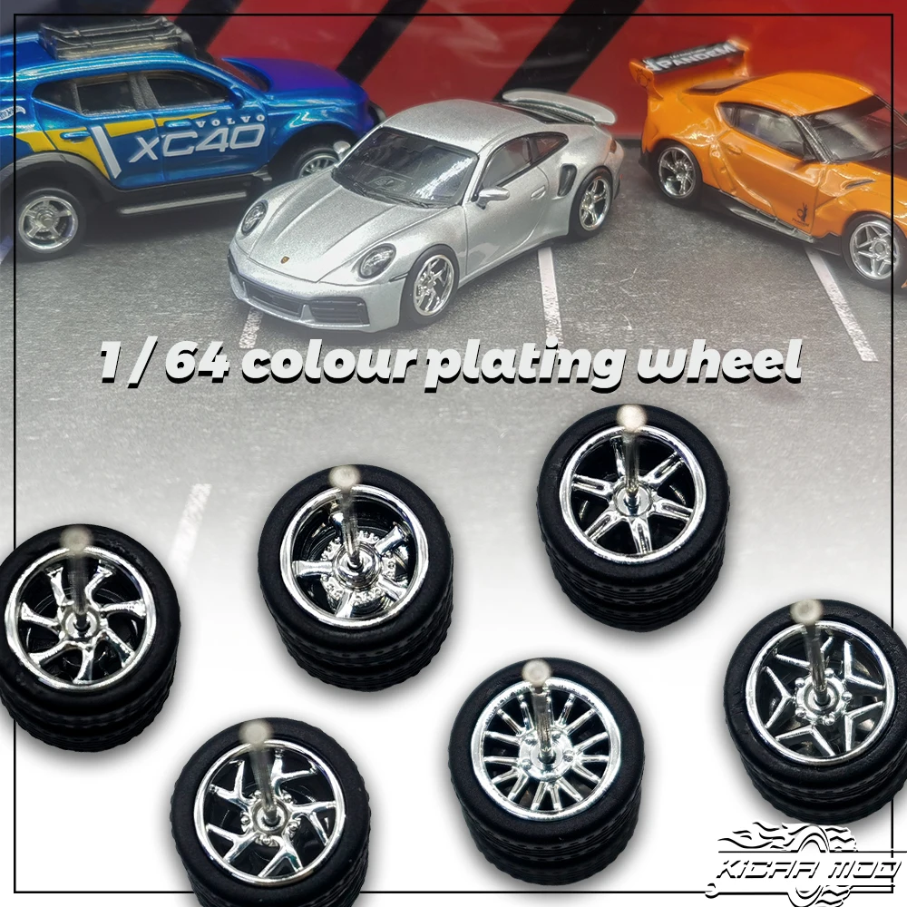 1/64 Model Car Wheels with Rubber Detachable Tires Seven Spoke Refitting Parts for Diecast Toys Hot Wheels Matchbox D:11mm 1 Set