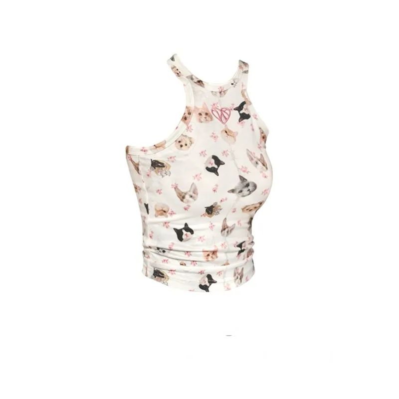 

Майка женская летняя с мультяшным принтом кота и собаки, без рукавов