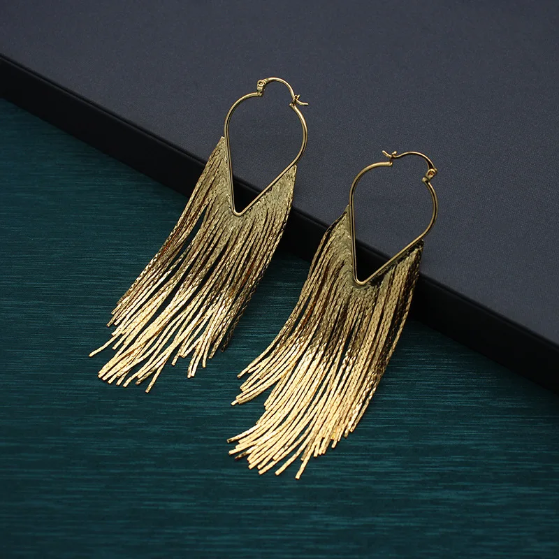 Vintage Long Tassel Earrings Versatile Elegant  Shiny Heart Leverback Earrings Jewelry Accessories Birthday Gifts for Women
