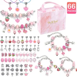 66pcs Pink/ Violet Jewelry Making Kit - Charm Bracelet Making Kit with Resin Charms Beads, DIY Jewelry Crafts for Birthday Gift