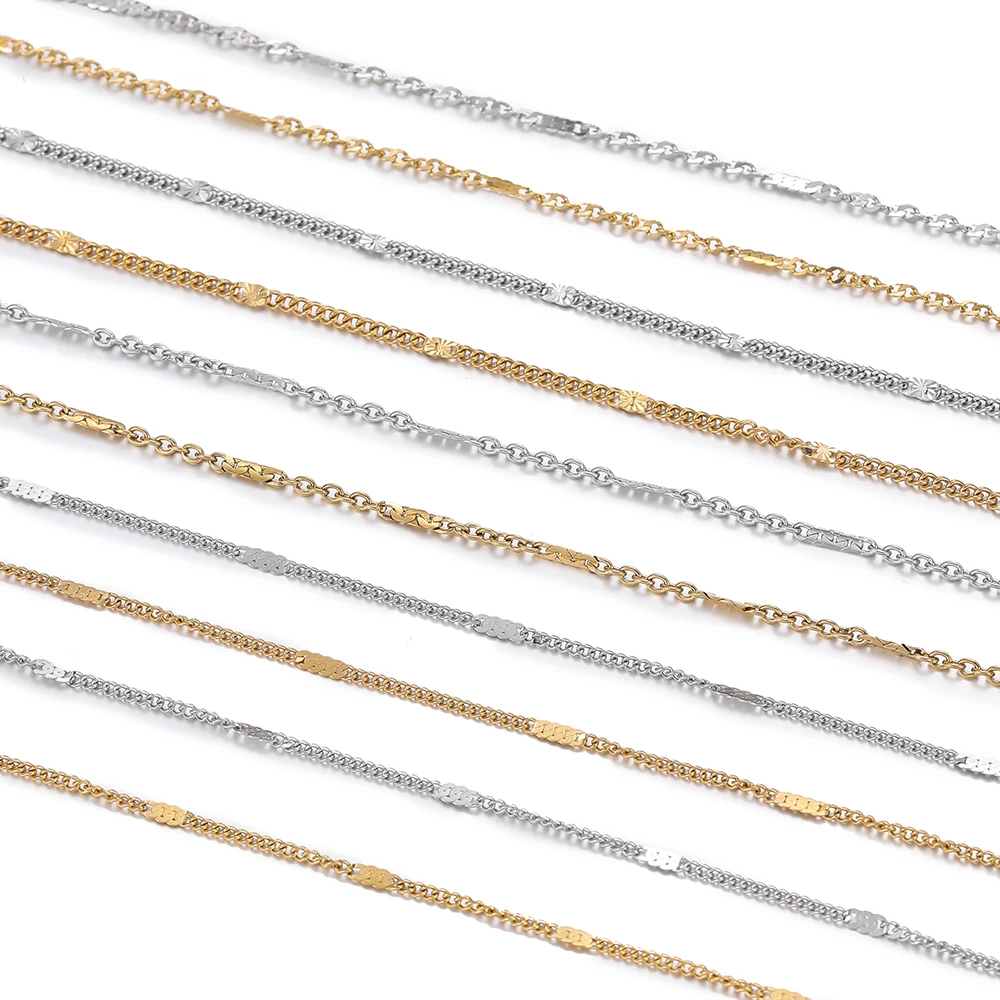 1m Stainless Steel Chains Golden/Steel Color Flat Handmade Chains for DIY Necklace Bracelet Anklet Jewelry Making Chain