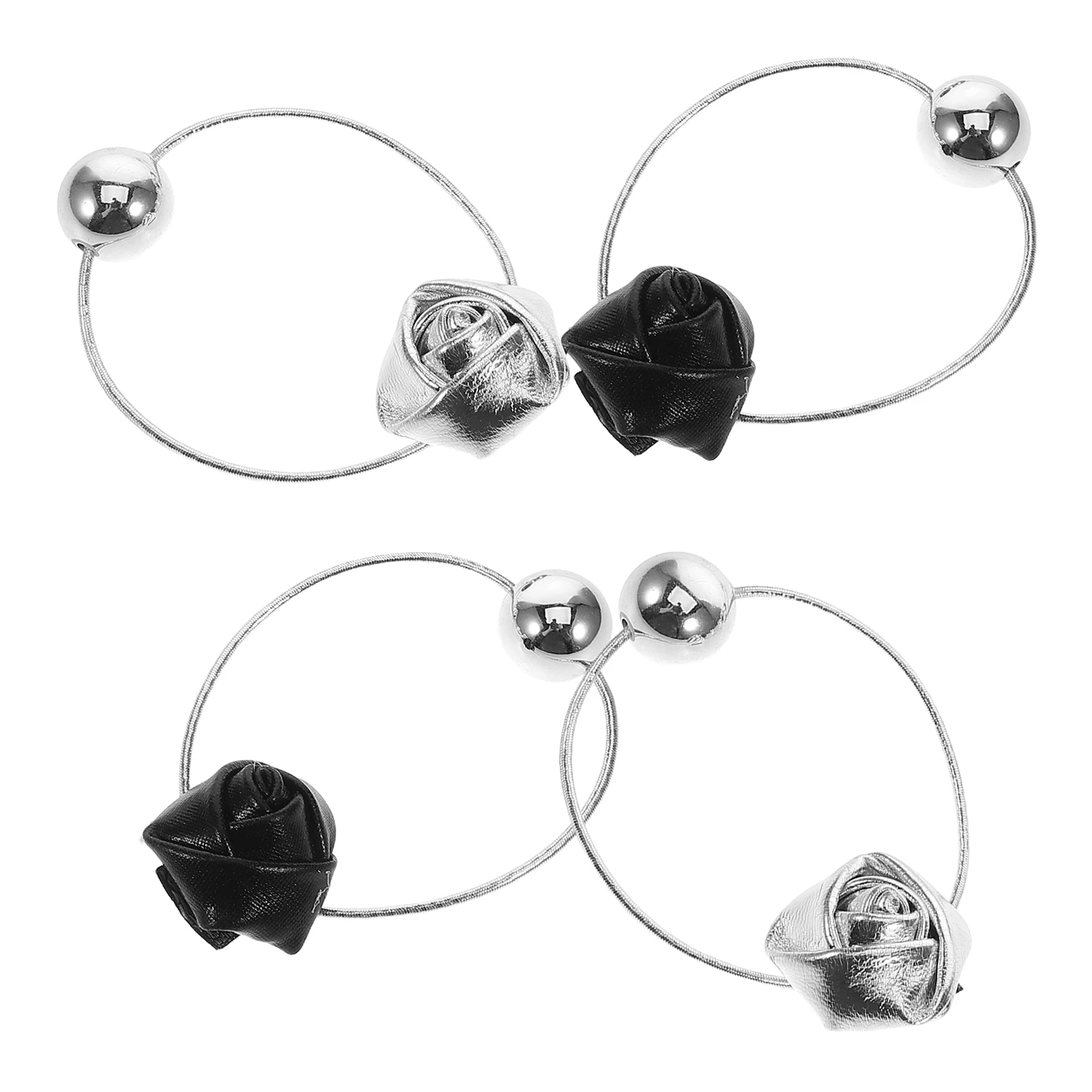 

4 Pcs Rose Flower Hair Rope Bands Elastic Fasteners Decorative Ties Holder Scrunchies Floral Ropes Cute
