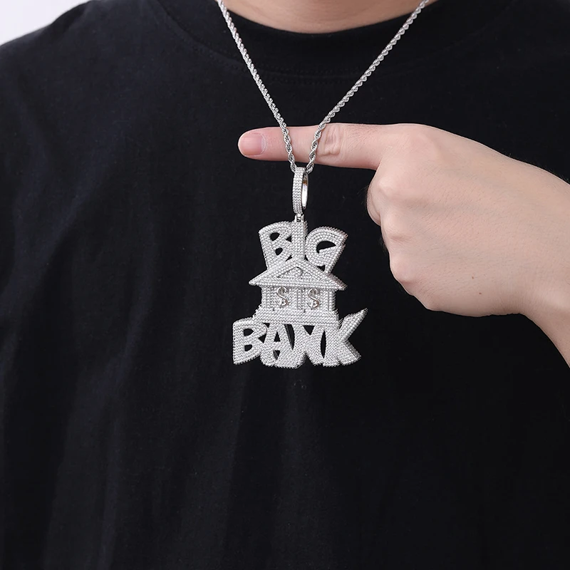 Hip Hop 3A+ CZ Stone Paved Bling Iced Out Dollars Money Sign Big Bank Pendant Necklaces for Men Rapper Jewelry Gold Silver Color