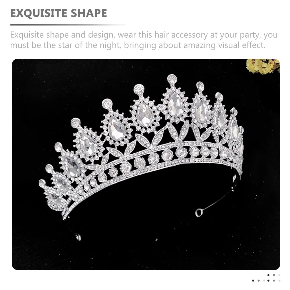 Water Drop Diamond Crown Pin Loops Headdress Bridal Tiaras for Wedding Heart-shaped Bride Rhinestone Decor Girl Hair