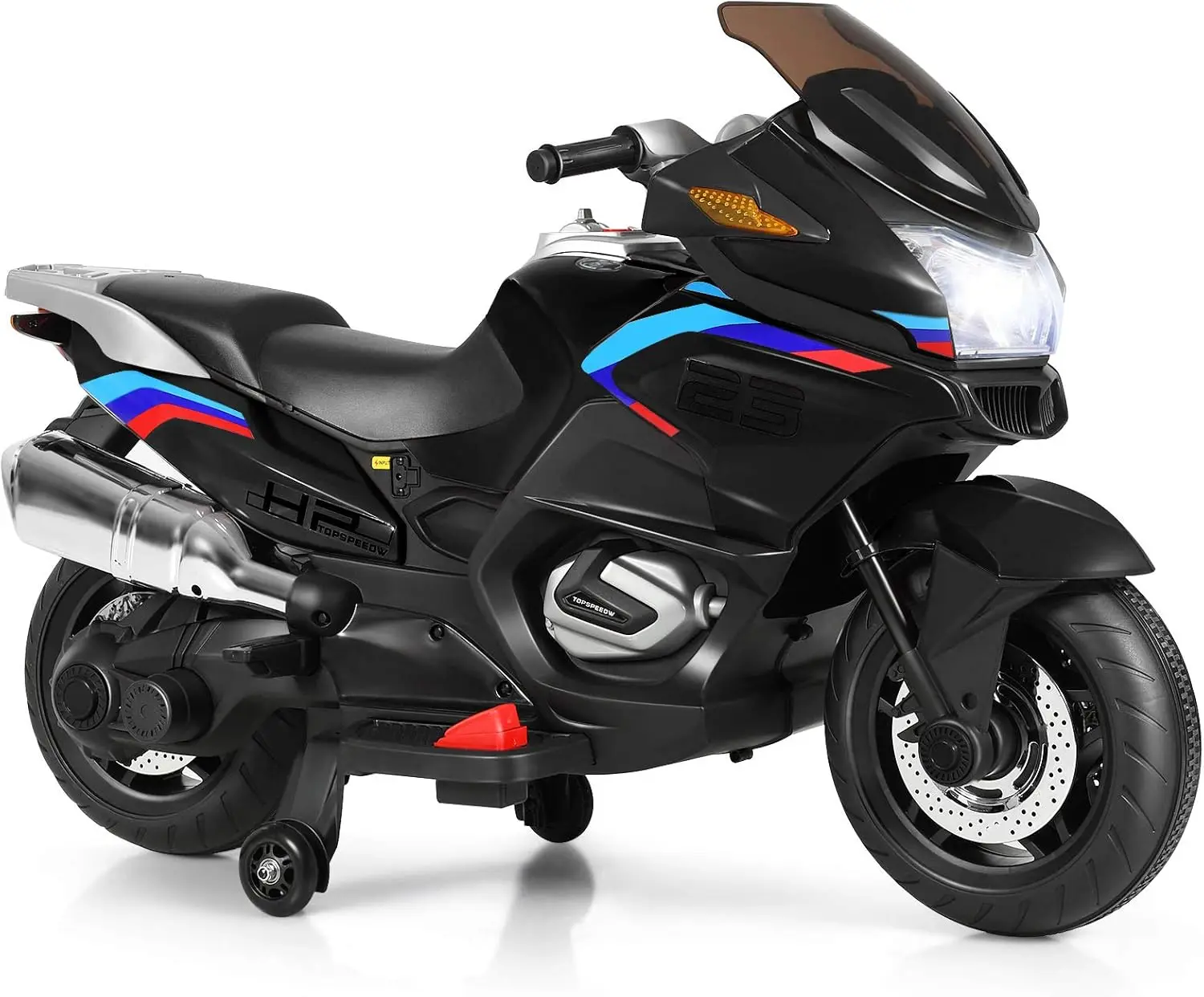 

Kids Ride On Motorcycle, 12V Electric Battery Powered Ride On Bike w/Training Wheels, LED Lights, Music, Pedal, Forward/Reverse,