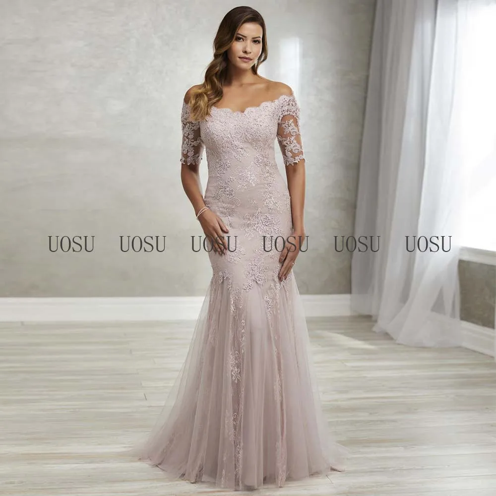 ชุดเจ้าสาว Elegant 2022 Off Shoulder Mermaid Wedding Gowns สำหรับผู้หญิงครึ่งแขนชุดกลางคืน