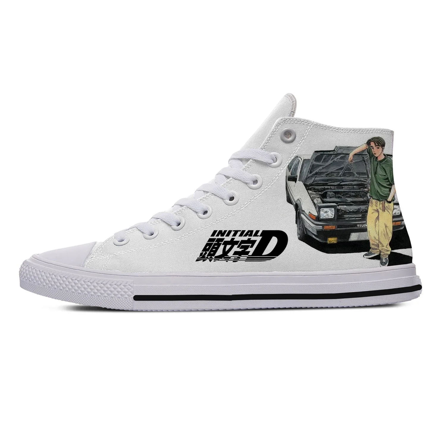 Japanese Anime Initial D High Top Sneakers High Quality Mens Womens Teenager Canvas Sneaker Casual Couple Shoes Custom Shoe