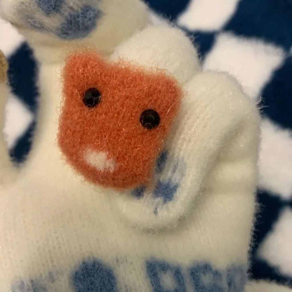 Women'S Gloves Knitted Knitted Fleece Gloves Cartoon Cow Gloves Protective For Autumn Outdoor Daily Commuting