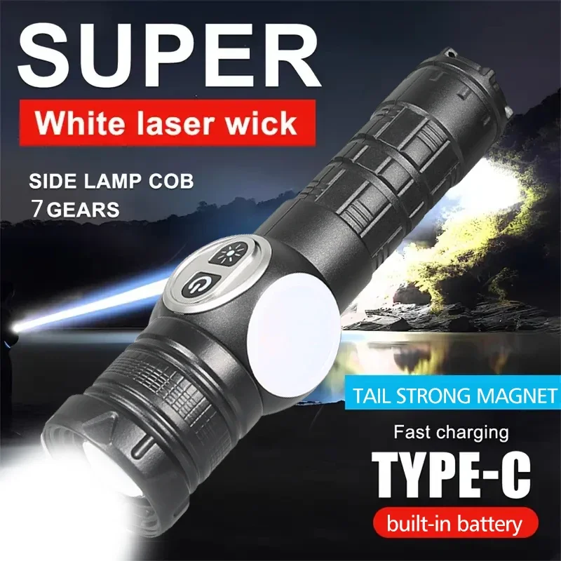 

COB LED Flashlight Rechargeable Torch 7 Mode Zoomable Magnetic Lantern with Side Light Outdoor Camping Fishing Emergency Lamp