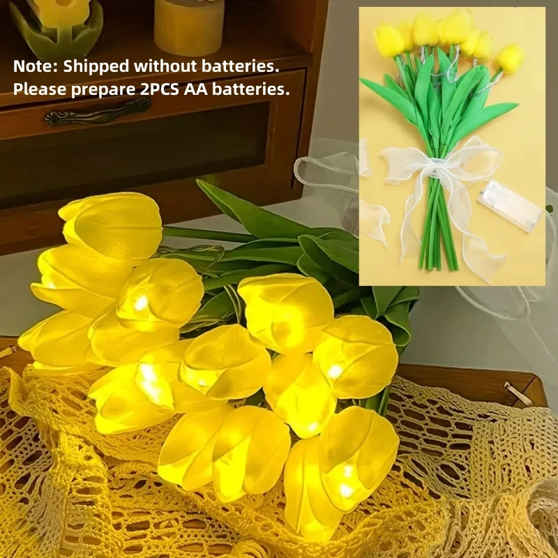 5-teilige Tulpen mit LED-Licht, künstliche Tulpenblumen, Tischlampe, Simulation Tulpenstrauß, Nachtlicht, Geschenke für Heimdekoration – Detail 10