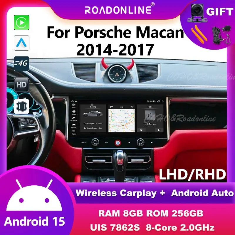 Für Porsche Macan 2014 - 2017 Android 15 Autoradio 12,3 Zoll HD-Touchscreen GPS-Navigation WLAN Bluetooth CarPlay Auto-Multimedia