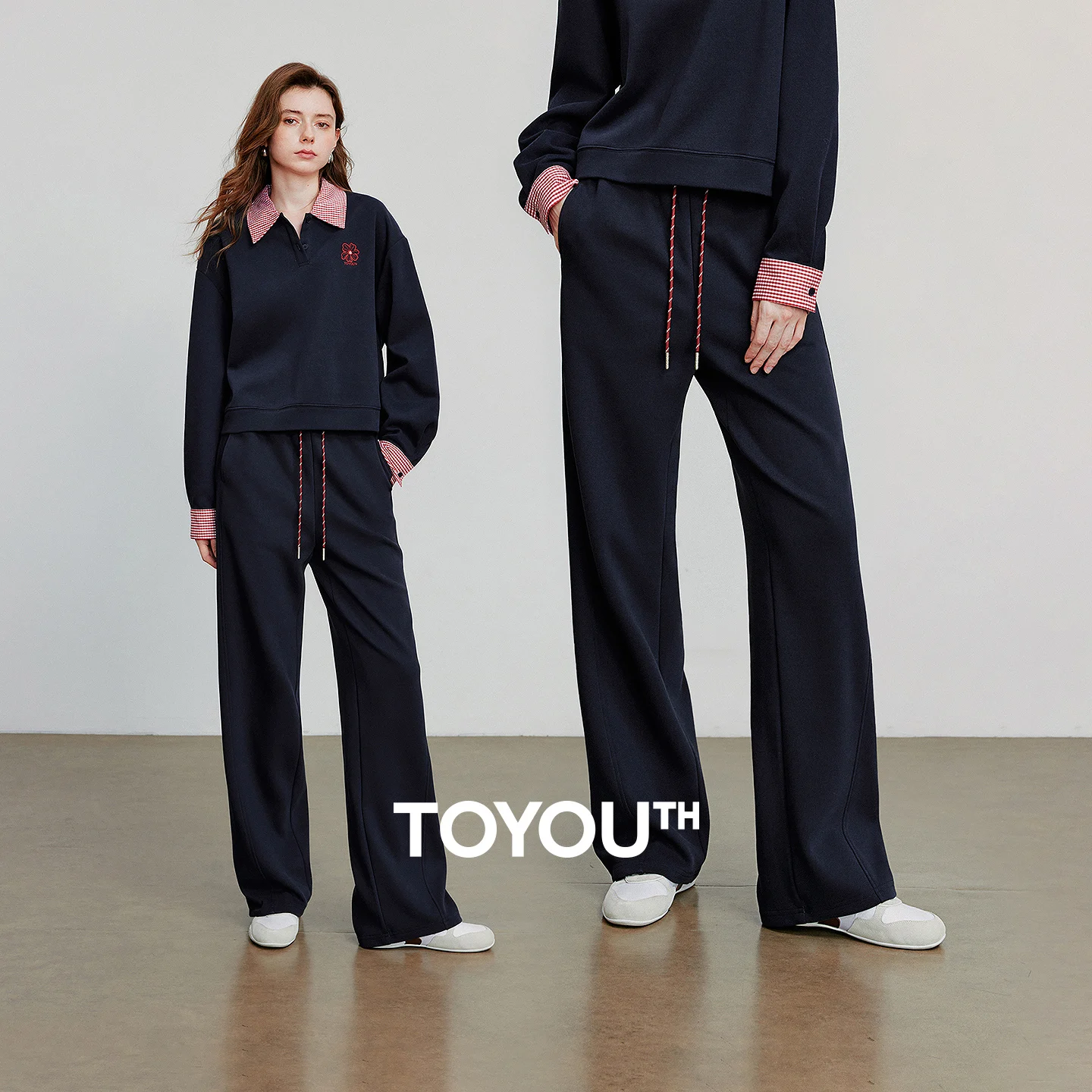 

TOYOUTH Women Casual Two Piece Sets 2025 Autumn new Splicing Plaid Cotton Casual Sweatshirt With Sports Sweatpants Suits