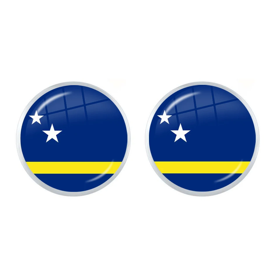 MCO,Macedonian, Luxembourg, Georgia, Andorra, Eilandgebied Sint Maarten,Curacao,Bonaire, Aruba Nation Flag Glass Stud Earrings