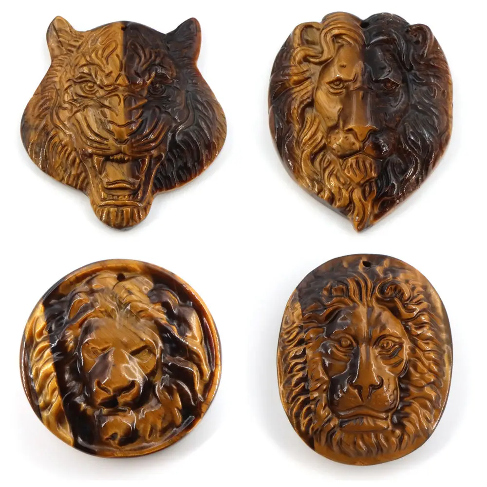 Colgante de León Tallado en Piedra de Ojo de Tigre Natural, Rey de los Bosques, Cristal Curativo, Amuleto de la Suerte para Joyería, Regalos Perfectos