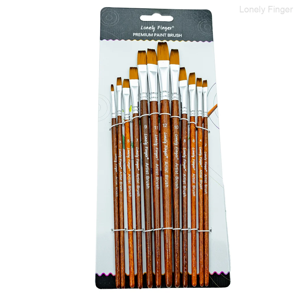 

Набор кистей для рисования художника из 12 плоских кистей для акварельной акриловой гуаши, масляной и темперной живописи