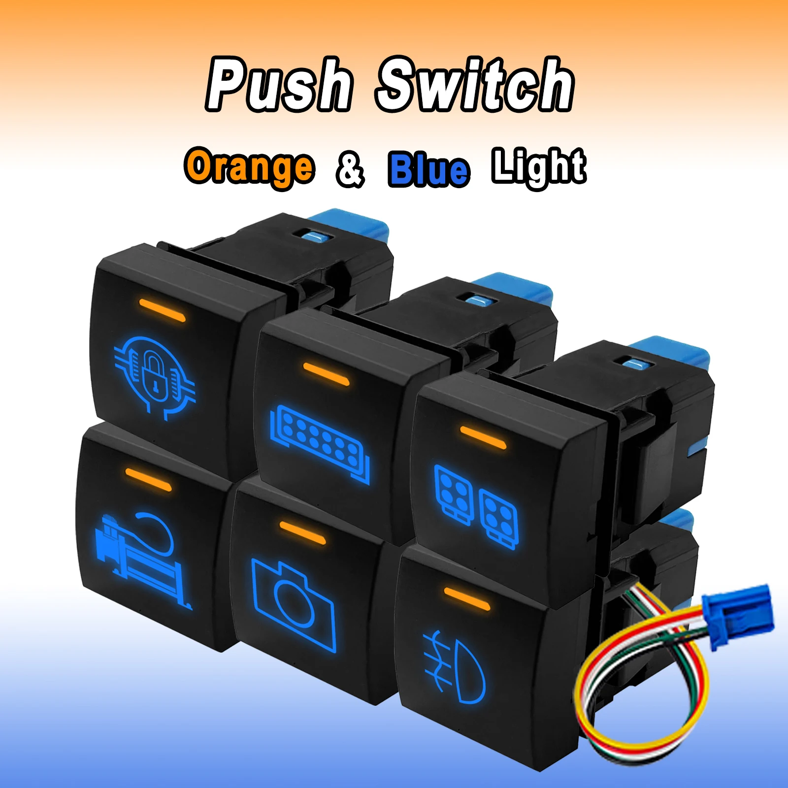 12V Orange Blue Led Push Button Switch HORN SPOT FOG LIGHTS GPS For Toyota Corolla Rav4 LandCruiser 300s Prado150 Camry V70
