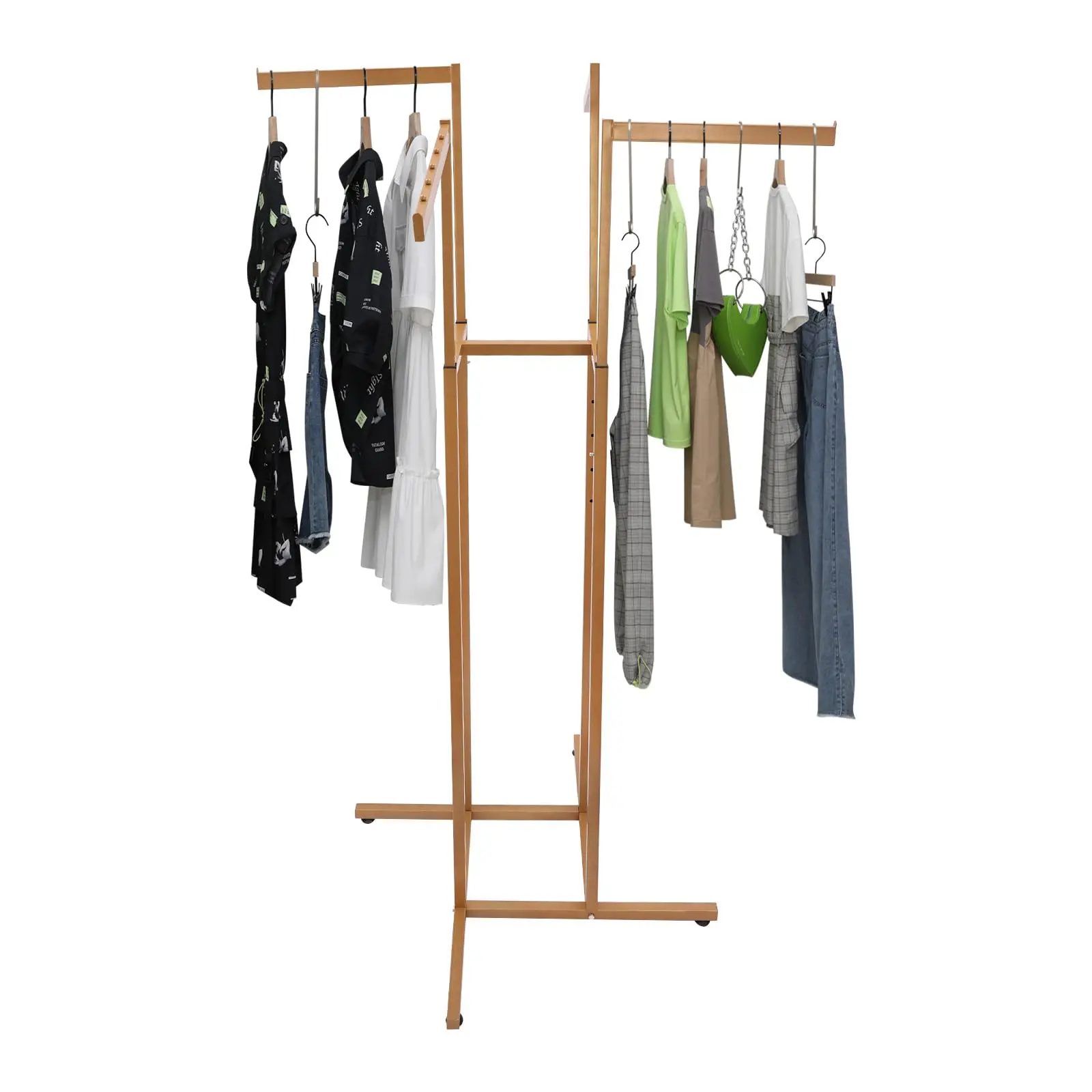 Appendiabiti - Appendiabiti regolabile a 4 vie per carichi pesanti con braccioli inclinati, espositore per appendiabiti al dettaglio con 2 bracci dritti a