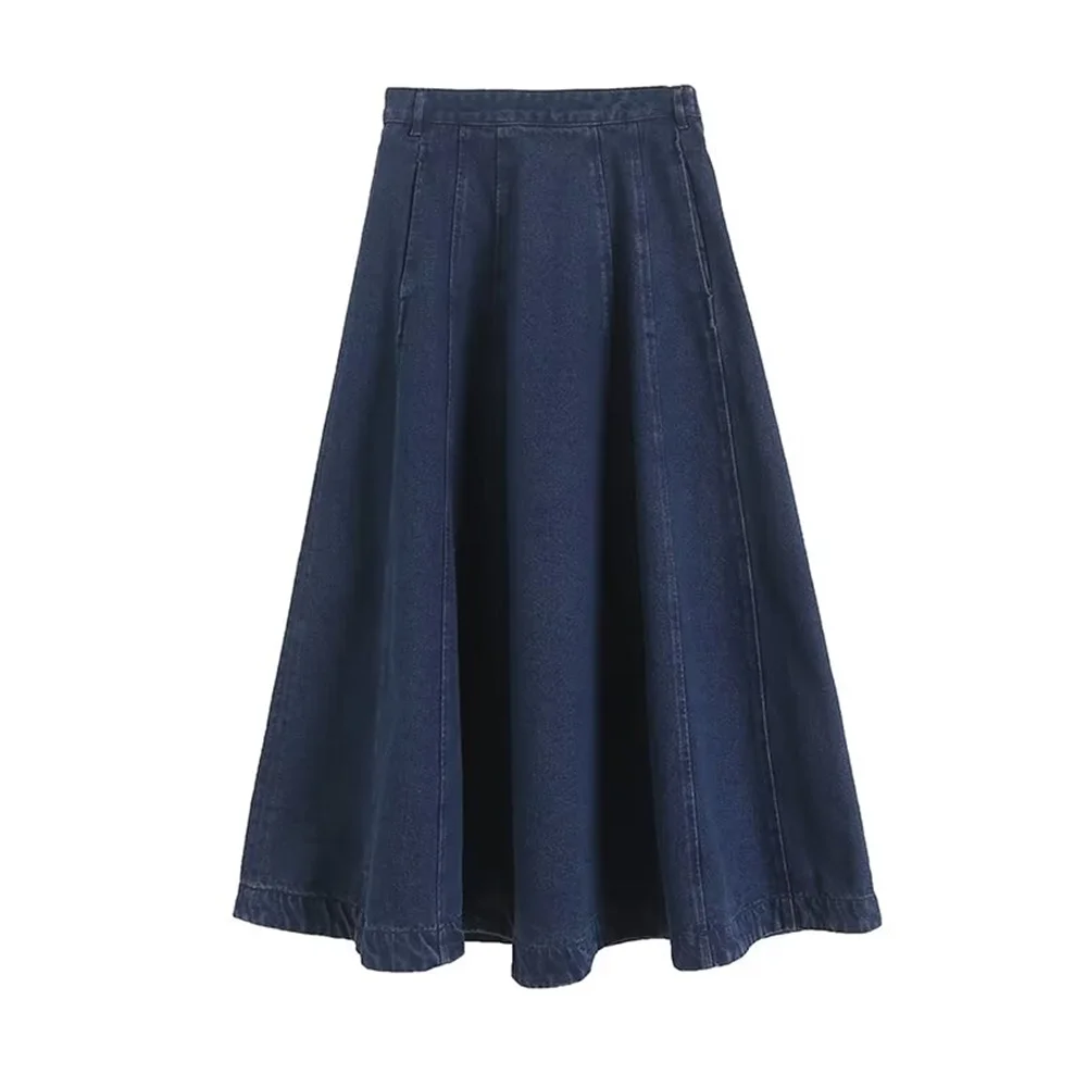 BM&MD&ZA 2024 Summer Women\'s versatile casual pleated design solid color A-line skirt mid length skirt