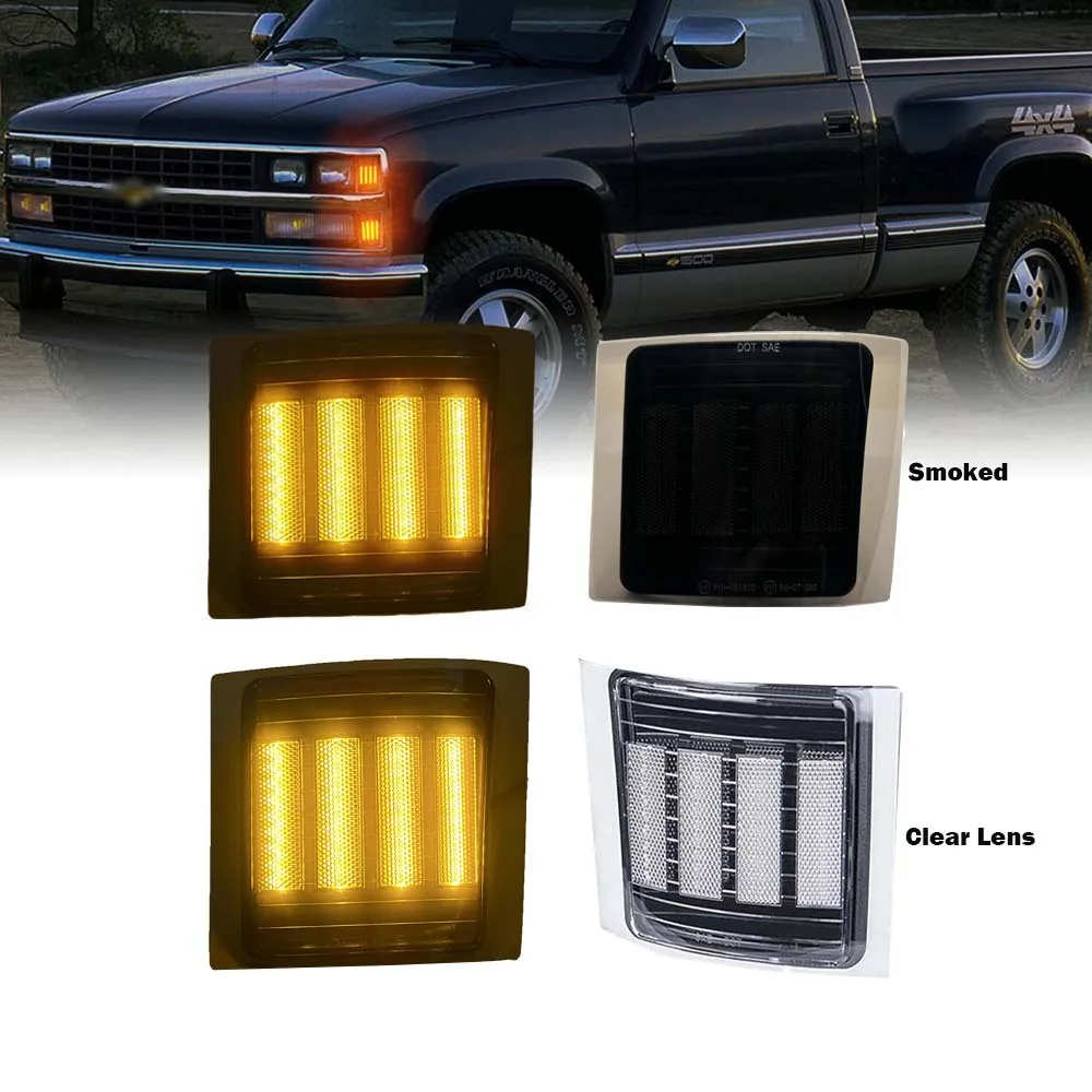 

[No Dynamic] or Dynamic Car Side Marker Turn Signal Light LED Corner Light for Chevrolet C/K C10 1500 2500 3500 1994-1998 Tahoe