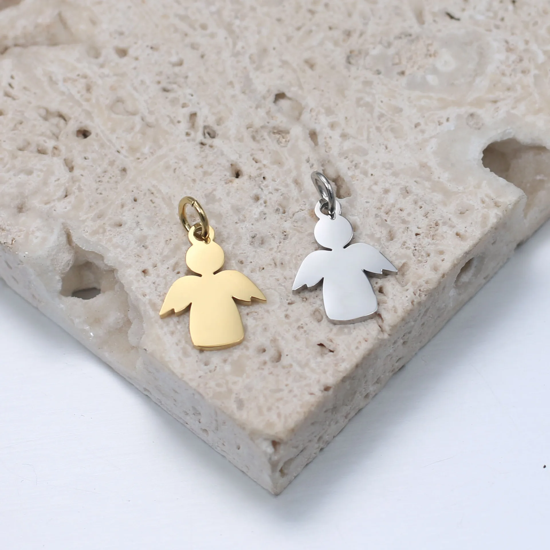 5Pcs/Lot The Angel Pendants Sweet Style Stainless Steel Charms With Jump Rings for DIY Bracelet Necklace Crafts Jewelry Making