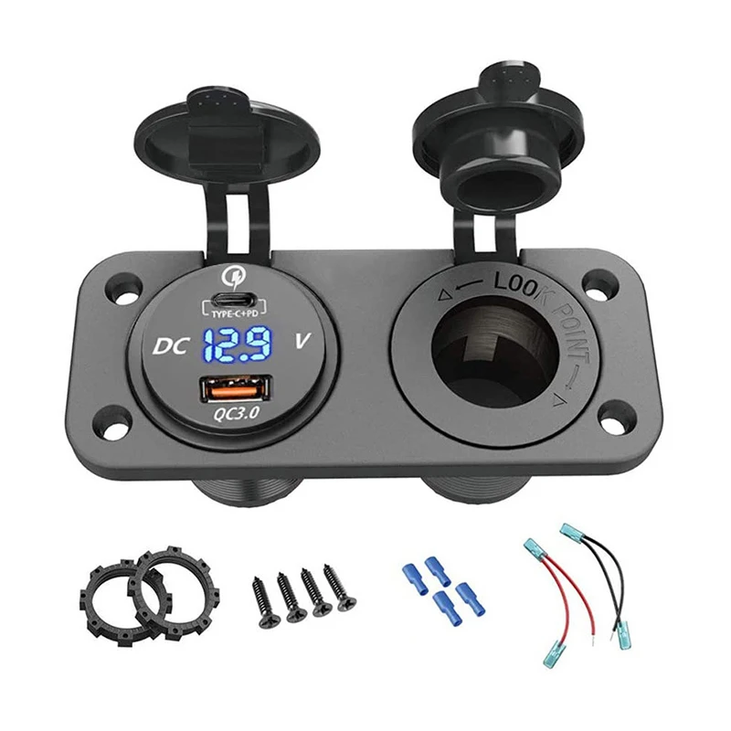 Type C PD QC 3.0 Car USB Socket Panel 12V / 24V Car Charger Built-in Socket Cigarette Lighter Socket for Motorcycle Boat Truck