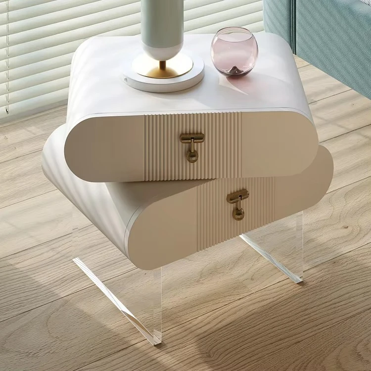 Modern Bedroom Rotatable Creative BedSide Table Wood Frame with Plastic Leg Bedroom NightStand Furniture