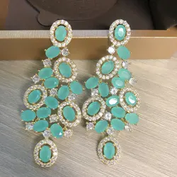 Bilincolor Green Cubic Zircon Big Wedding Earring for Women