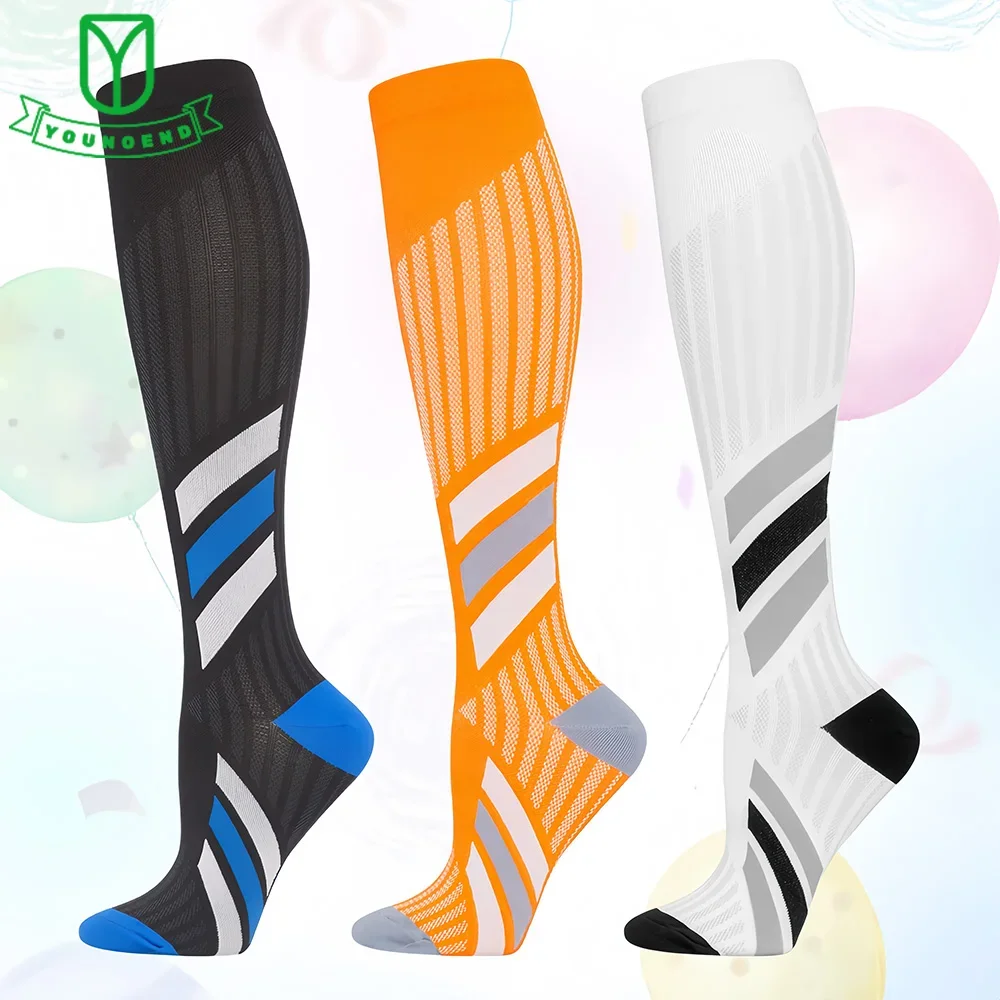 

1Pair Calf High Compression Socks for Women & Men Circulation 20-30 MmHg, Best for Running Athletic Hiking Travel Flight Nurses